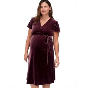Gap Velvet Faux Wrap Matnerity Dress Small Vamp Red Tie Waist Fall Short Sleeve